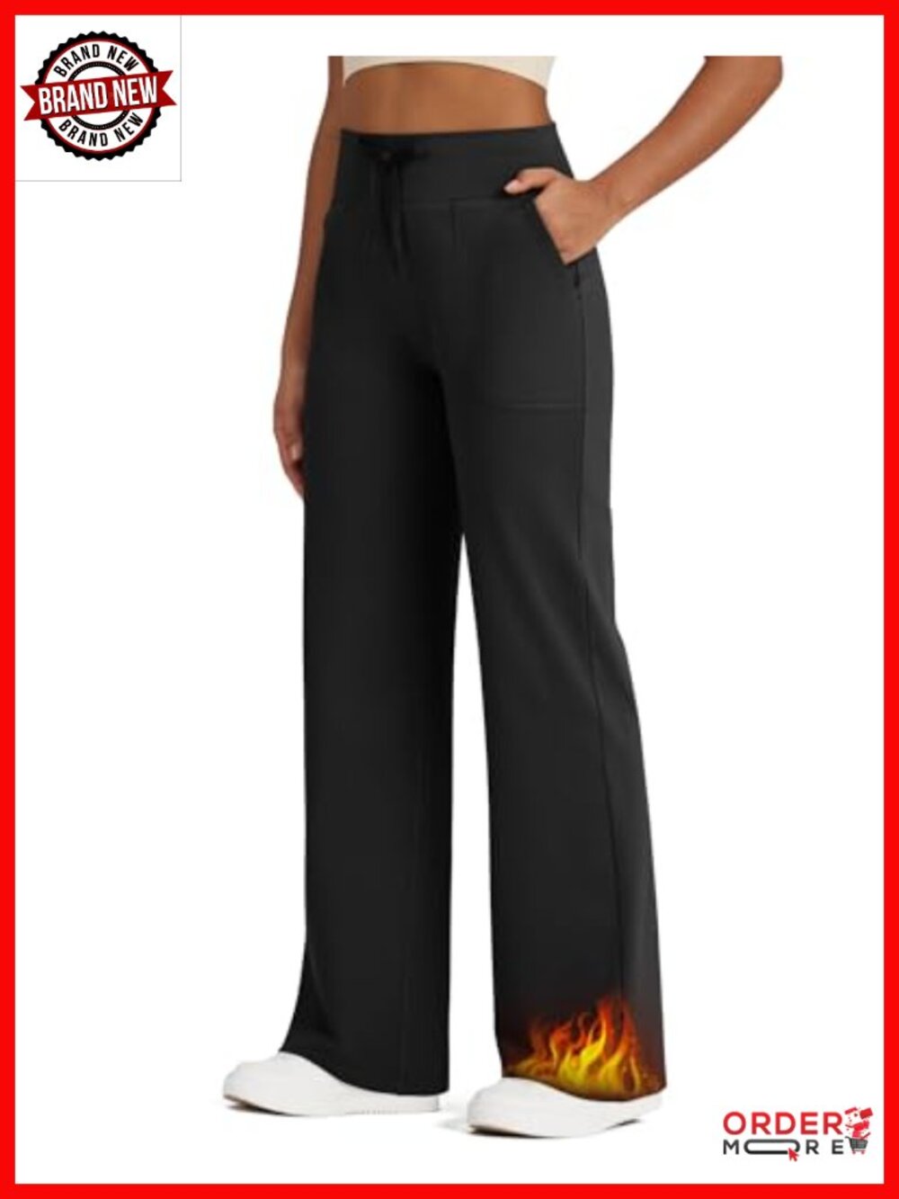Fleece Lined Wide Leg Sweatpants Womens High Rise Drawstring Pockets